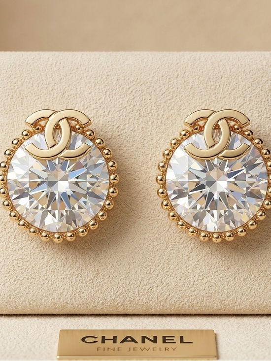 Chanel. Jewelry - ChaneI Gold-Tone Crystal Stud Earrings with Logo